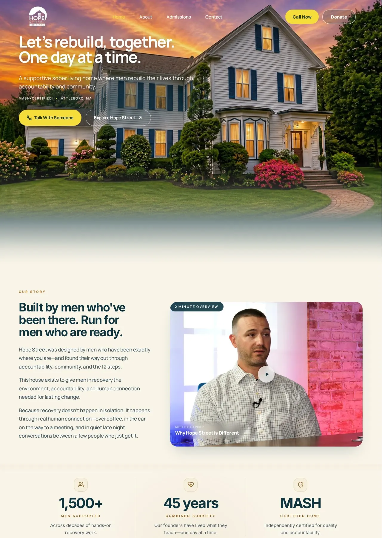 Redesigned Hope Street Sober Living homepage